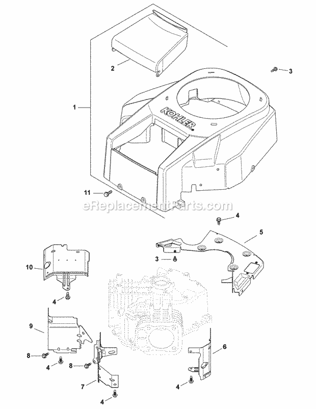 Engine Blower Housing And Baffles Diagram and Parts List for FMZ50 17AF4BFP010, 17AF4BFP210, 17AF4BFP009, 17AF4B Cub Cadet Lawn Mower